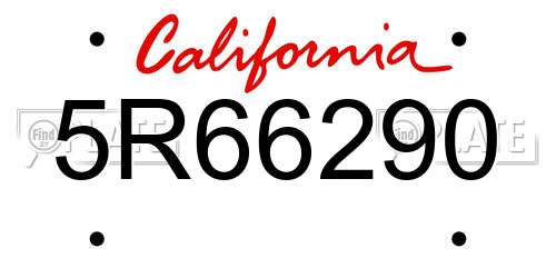 5R66290 California License Plate