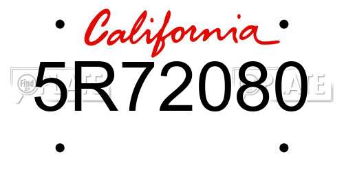 5R72080 California License Plate
