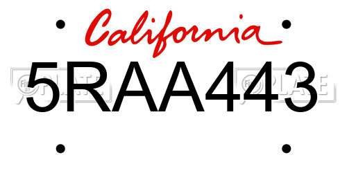 5RAA443 California License Plate