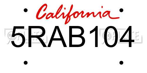 5RAB104 California License Plate