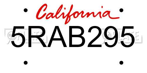 5RAB295 California License Plate