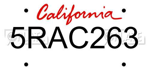 5RAC263 California License Plate