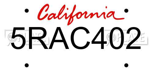 5RAC402 California License Plate