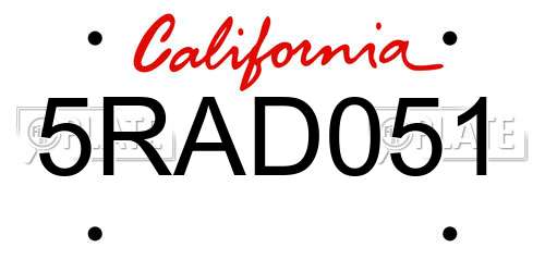 5RAD051 California License Plate