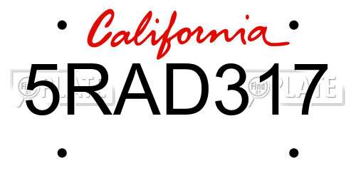 5RAD317 California License Plate