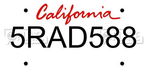 5RAD588 California License Plate