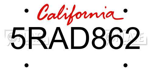 5RAD862 California License Plate