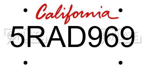 5RAD969 California License Plate