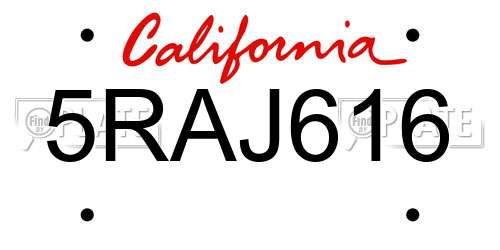 5RAJ616 California License Plate