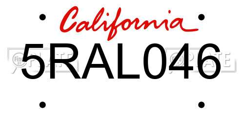 5RAL046 California License Plate