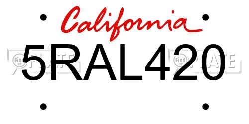 5RAL420 California License Plate