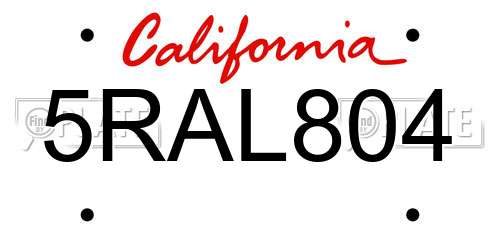 5RAL804 California License Plate
