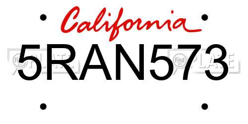 5RAN573 California License Plate