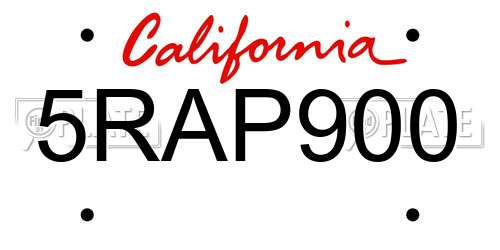 5RAP900 California License Plate
