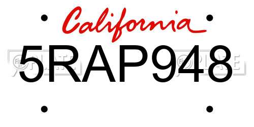5RAP948 California License Plate