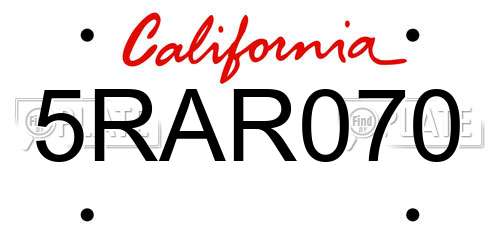 5RAR070 California License Plate
