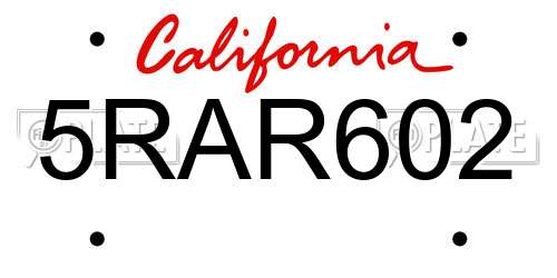 5RAR602 California License Plate