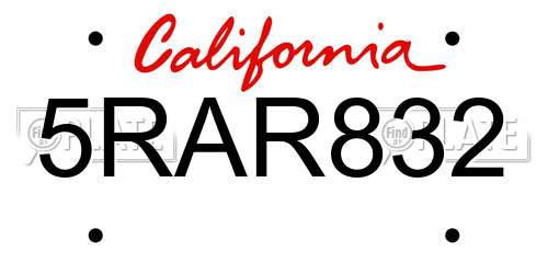 5RAR832 California License Plate