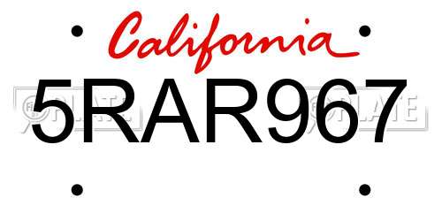 5RAR967 California License Plate