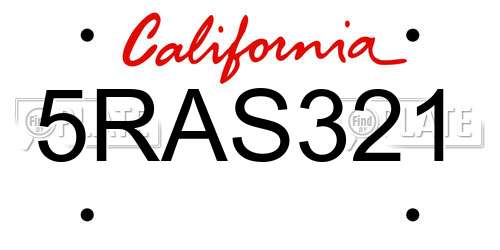 5RAS321 California License Plate