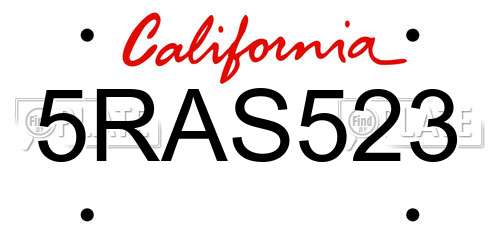 5RAS523 California License Plate