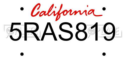 5RAS819 California License Plate