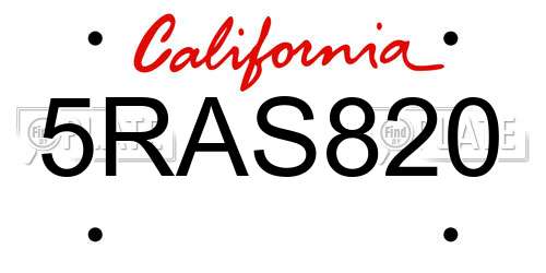 5RAS820 California License Plate