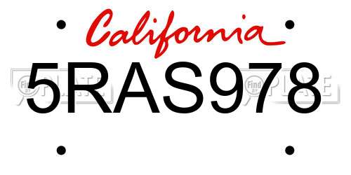 5RAS978 California License Plate