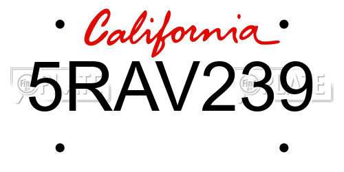 5RAV239 California License Plate