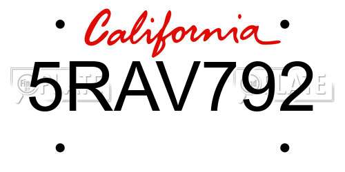 5RAV792 California License Plate