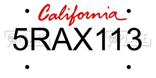 5RAX113 California License Plate