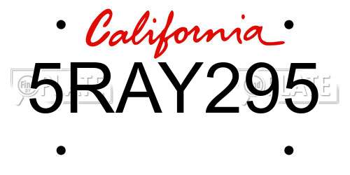 5RAY295 California License Plate