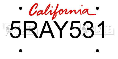 5RAY531 California License Plate