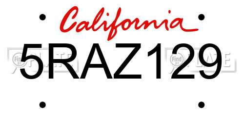 5RAZ129 California License Plate
