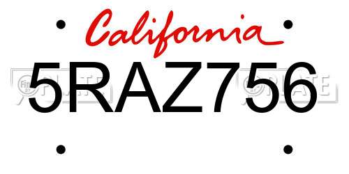 5RAZ756 California License Plate