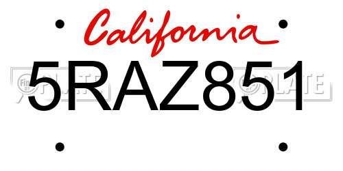 5RAZ851 California License Plate