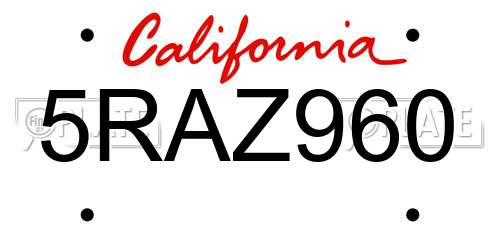 5RAZ960 California License Plate