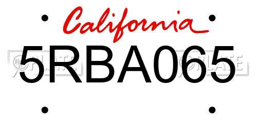 5RBA065 California License Plate