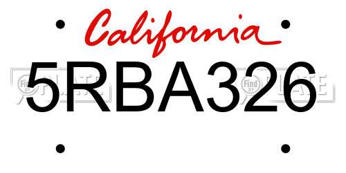 5RBA326 California License Plate