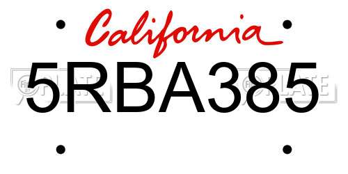 5RBA385 California License Plate