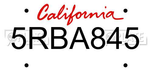 5RBA845 California License Plate