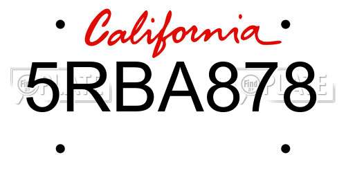 5RBA878 California License Plate