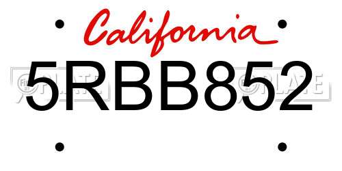 5RBB852 California License Plate