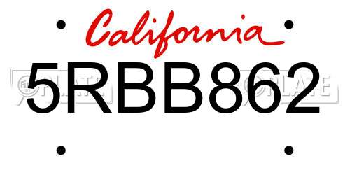 5RBB862 California License Plate