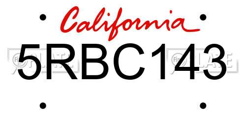 5RBC143 California License Plate