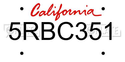 5RBC351 California License Plate