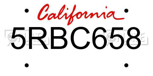 5RBC658 California License Plate