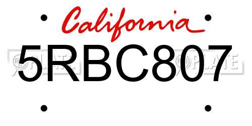 5RBC807 California License Plate