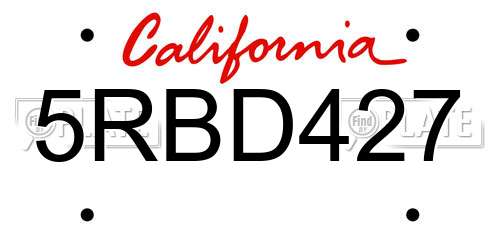 5RBD427 California License Plate