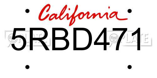 5RBD471 California License Plate
